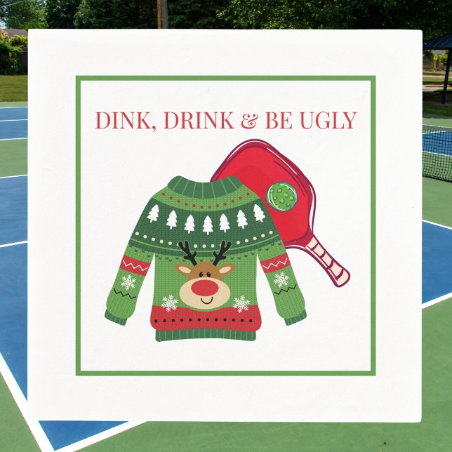 Dink Drink Be Ugly Pickleball Ugly Sweater Party Napkins (Creator Uploaded)