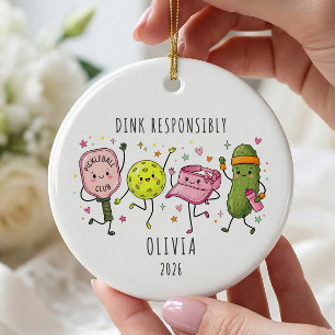 Dink Responsibly Pickleball Ceramic Ornament