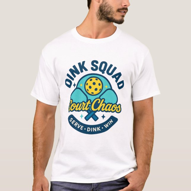 Dink Squad — Court Chaos Pickleball Team Emblem T-Shirt (Front)