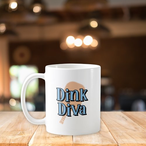 Dinking Diva Pickleball Paddle Orange and Blue Coffee Mug