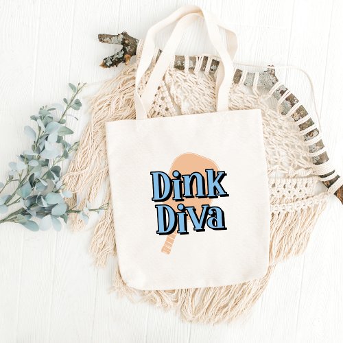 Dinking Diva Pickleball Paddle Orange and Blue Tote Bag