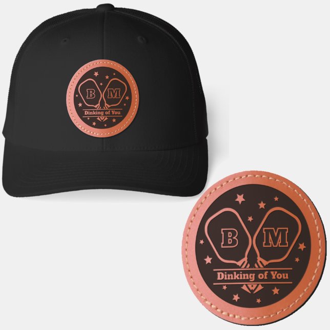 Dinking of you -  Pickleball Paddles Team Initials Leather Patch Hat (Creator Uploaded)
