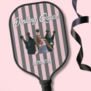 Dinking Queen Photo Pink and Gray Stripes custom Pickleball Paddle