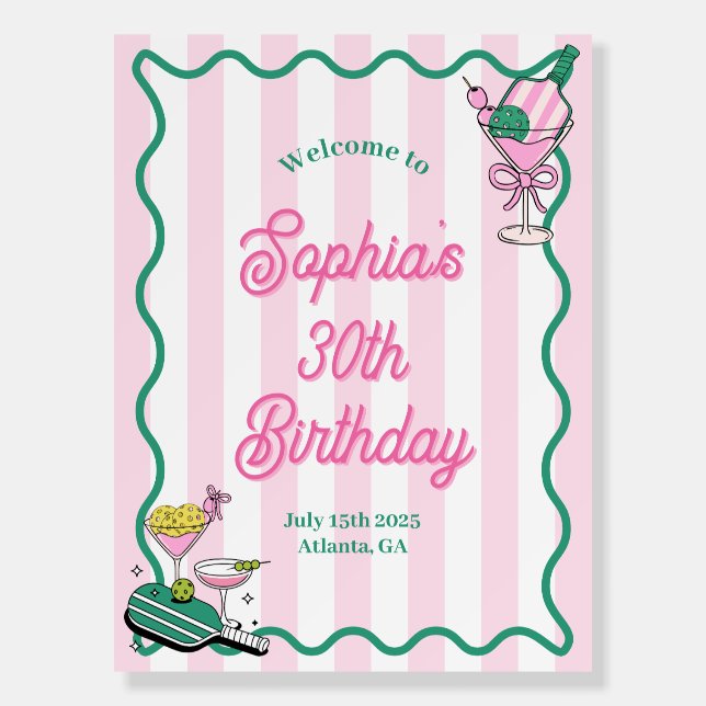 Dinks and Drinks Pickleball Birthday Welcome Sign (Front)