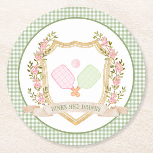 Dinks and Drinks  Preppy Pickle Ball Round Paper Coaster