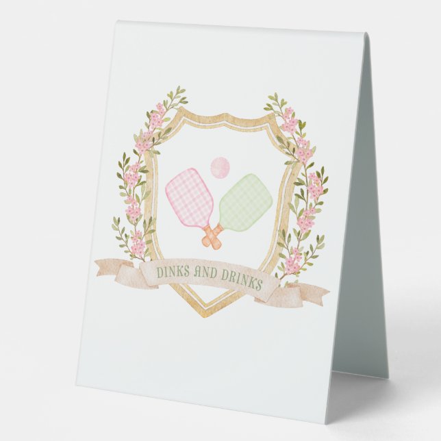 Dinks and Drinks| Preppy Pickle Ball Table Tent (Front)