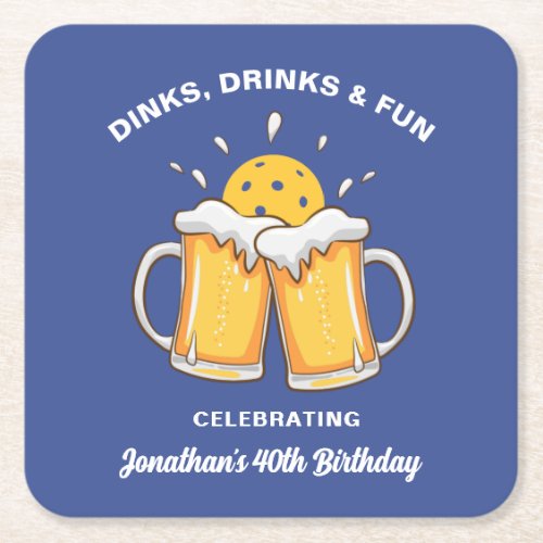 Dinks  Drinks Beer Mugs Cheer Custom Pickleball Square Paper Coaster