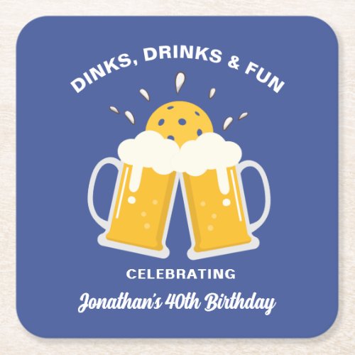 Dinks  Drinks Beer Mugs Cheer Custom Pickleball Square Paper Coaster