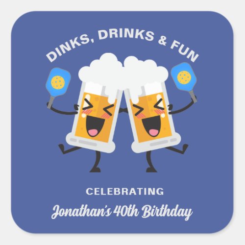 Dinks  Drinks Cartoon Beer Mugs Custom Pickleball Square Sticker