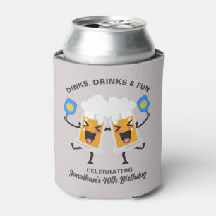 Dinks & Drinks Funny Cartoon Beer Mugs Pickleball Can Cooler