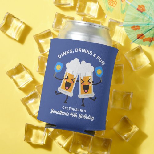 Dinks  Drinks Funny Cartoon Beer Mugs Pickleball Can Cooler