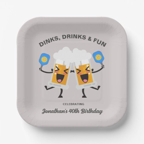 Dinks  Drinks Funny Cartoon Beer Mugs Pickleball Paper Plates