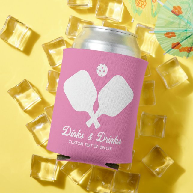 Dinks, Drinks Pickleball Paddles Personalized Pink Can Cooler (In Situ Summer)