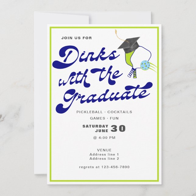 Dinks with the Graduate Pickleball Graduation Invitation (Front)