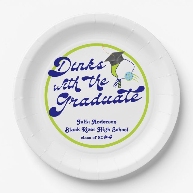 Dinks with the Graduate Pickleball Graduation Paper Plates (Front)