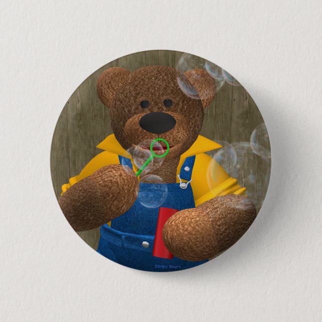Dinky Bear: Blowing Bubbles Button (Front)