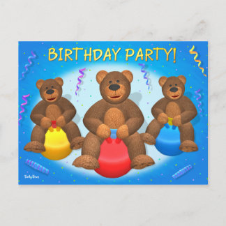 Dinky Bears Birthday Party Invitation Postcard