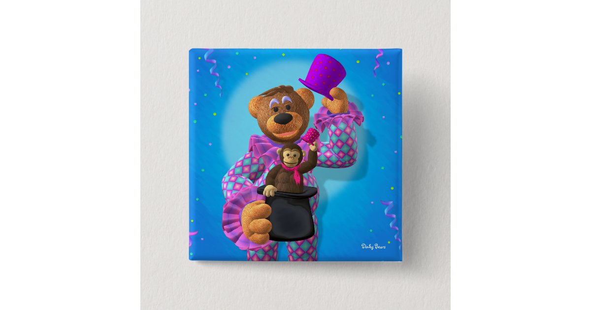 Monkey Pinback Buttons Dinky Bears Clown with Monkey Pinback Button | Zazzle
