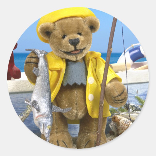 Dinky Bears: Fisherman Classic Round Sticker (Front)