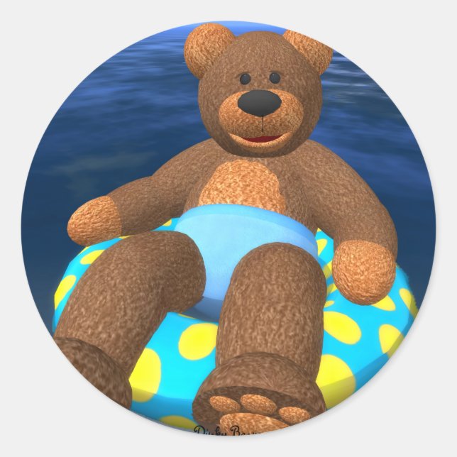 Dinky Bears Water Fun Classic Round Sticker (Front)