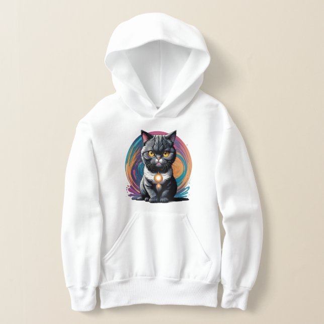 "Dinky Cat" Hoodie, Cute Staring Cat Sweatshirt (Laydown)