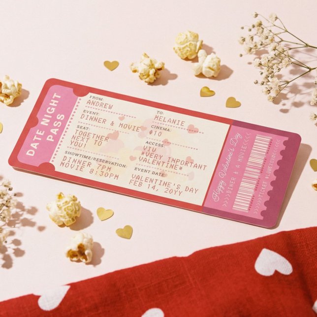 Dinner & A Movie Love Ticket Valentine’s Day Holiday Card (Dinner & A Movie Love Ticket Valentine’s Day Holiday Card)