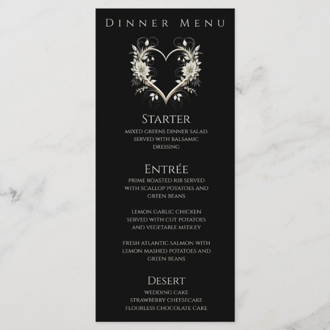 Dinner and Bar Menu-Modern Flowers with a Heart Menu (Front)