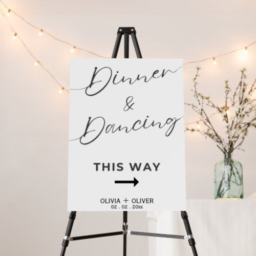 Dinner and dancing this way arrow sign