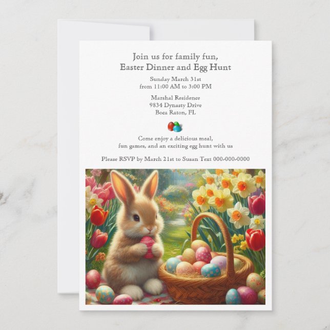 Dinner and Egg Hunt Family Easter Invitation (Front)