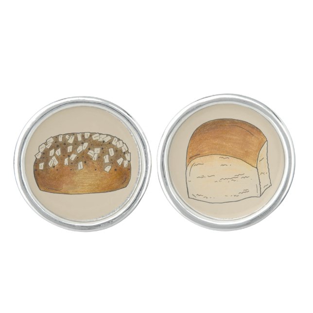 Dinner Bread Rolls Buns Bakery Baker Chef Foodie Cufflinks (Front)