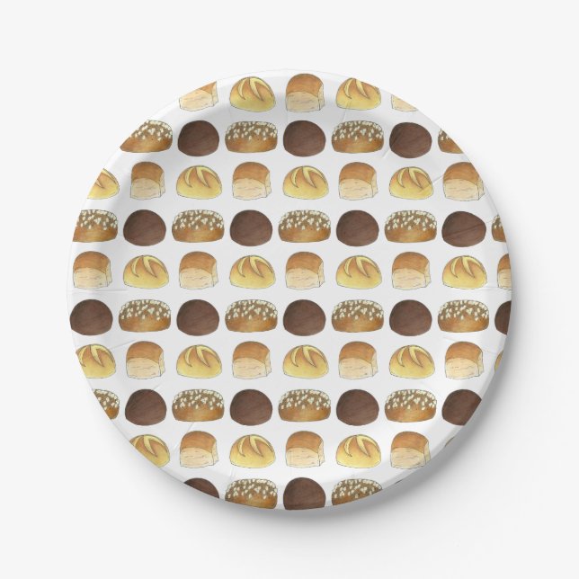 Dinner Bread Rolls Buns Bakery Baker Chef Foodie Paper Plates (Front)