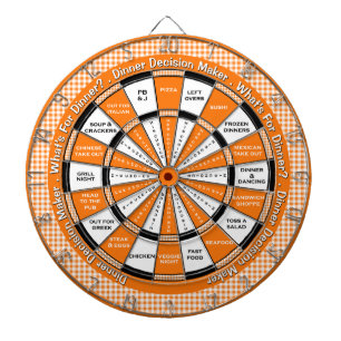 Dinner Decision Maker! Orange Checkered Tablecloth Dart Board