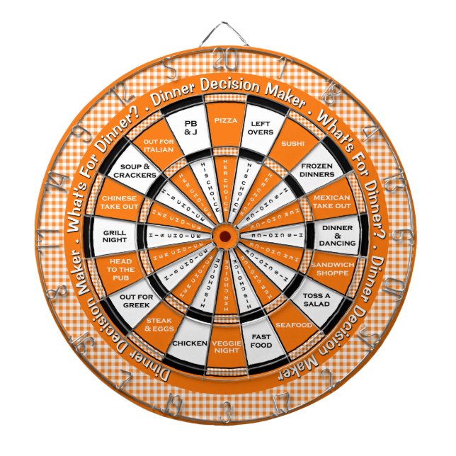 Dinner Decision Maker! Orange Checkered Tablecloth Dart Board (Front)