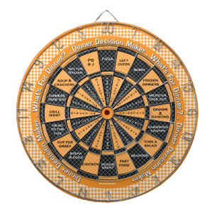 Dinner Decision Maker! Yellow Checkered Tablecloth Dart Board