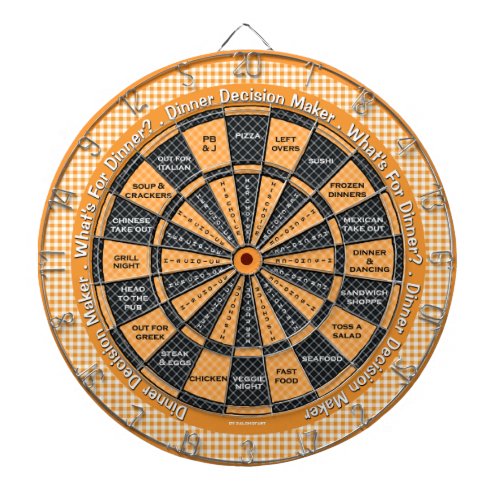 Dinner Decision Maker Yellow Checkered Tablecloth Dart Board