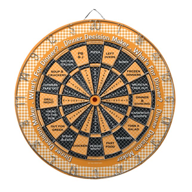 Dinner Decision Maker! Yellow Checkered Tablecloth Dart Board (Front)
