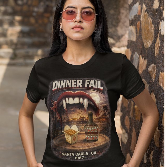 Dinner Fail Women's Bella+Canvas Slim Fit Dark T-Shirt (Takeout sounded like a good idea… until it wasn’t.)