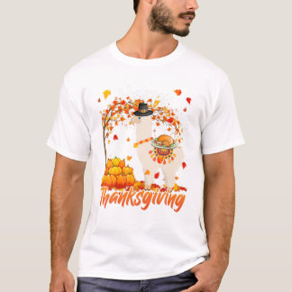 Dinner Llama Autumn Tree T-Shirt