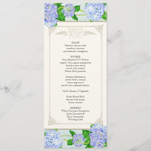 Dinner Menu _ Blue Hydrangea Lace Floral Formal