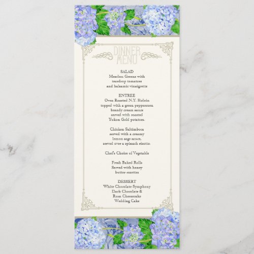 Dinner Menu _ Blue Hydrangea Lace Floral Formal