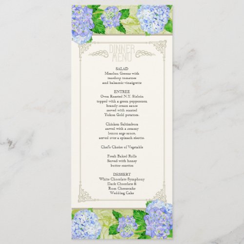 Dinner Menu _ Blue Hydrangea Lace Floral Formal