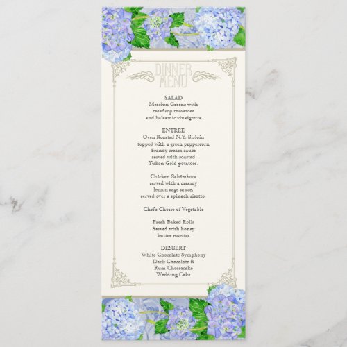 Dinner Menu _ Blue Hydrangea Lace Floral Formal