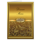Dinner Menu Card Gold Damask Floral