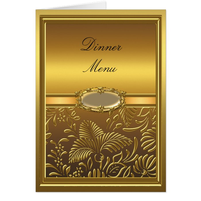 Dinner Menu Card Gold Damask Floral