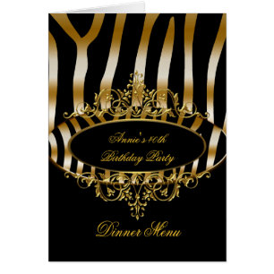 Dinner Menu Card Gold Zebra Black