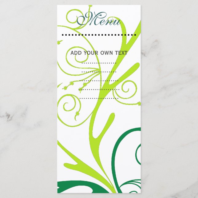 Dinner menu card, swirl floral (Front)