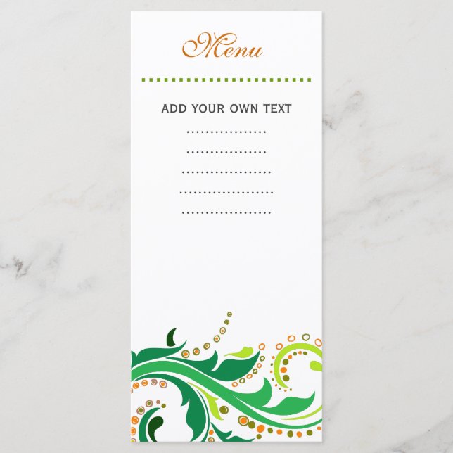 Dinner menu card, swirl floral (Front)