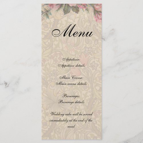 Dinner Menu Card Wedding Romantic Flowers