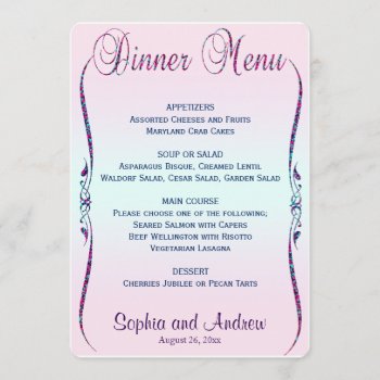 Dinner Menu | Elegant Pastel Glitter by GlitterInvitations at Zazzle