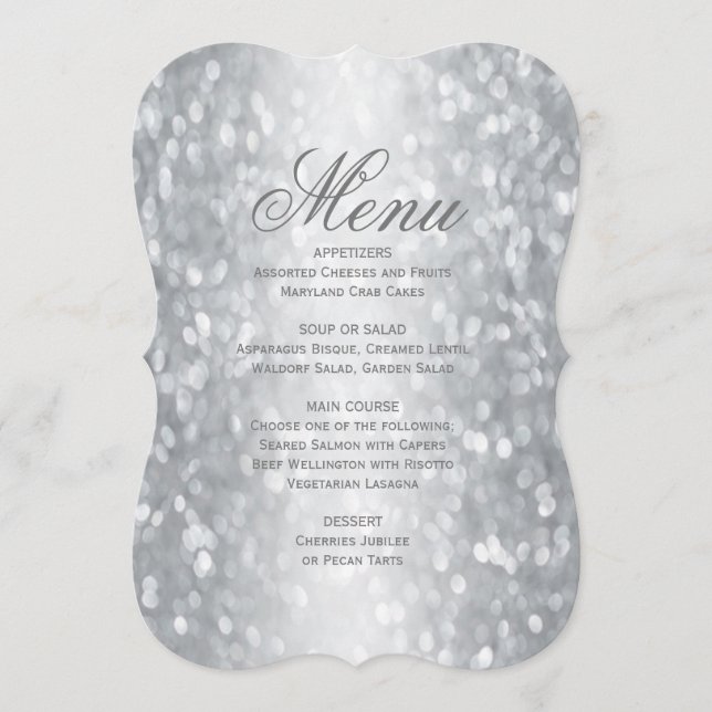 Dinner Menu | Elegant Silver Sparkle (Front)